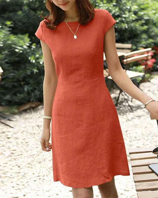 Vestido liso de algodón y lino