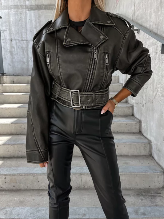 Chaqueta Osheen | Elegante chaqueta de piel sintética con cinturón