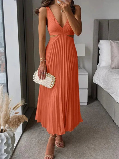 Elegante vestido sin mangas con espalda abierta y elegante sofisticación para ocasiones con clima cálido