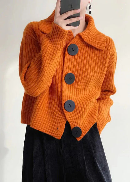 Cárdigan naranja brillante con botones y cuello Peter Pan