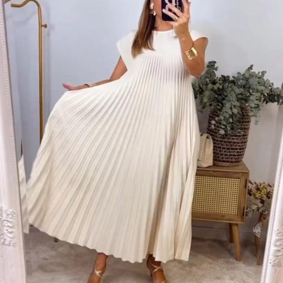Plisowana Sukienka Maxi Bez Rękawów
