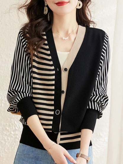 Desideria Cardigan | Casual V-Neck Striped Cardigan