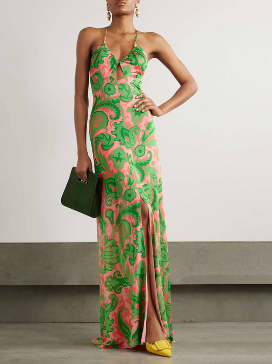 Vestido largo estampado de mujer con aberturas de moda para el verano