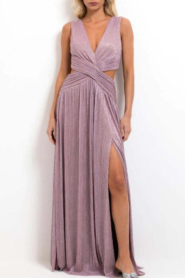 Vestido largo con superficie brillante y elegante diseño para ocasiones especiales