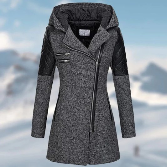 Abrigo de invierno aislante con capucha, cremallera y detalles de piel