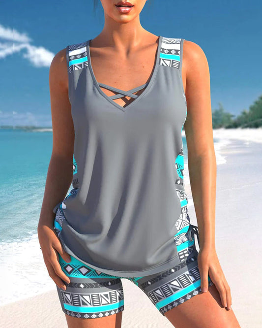 Conjunto tankini con estampado geométrico