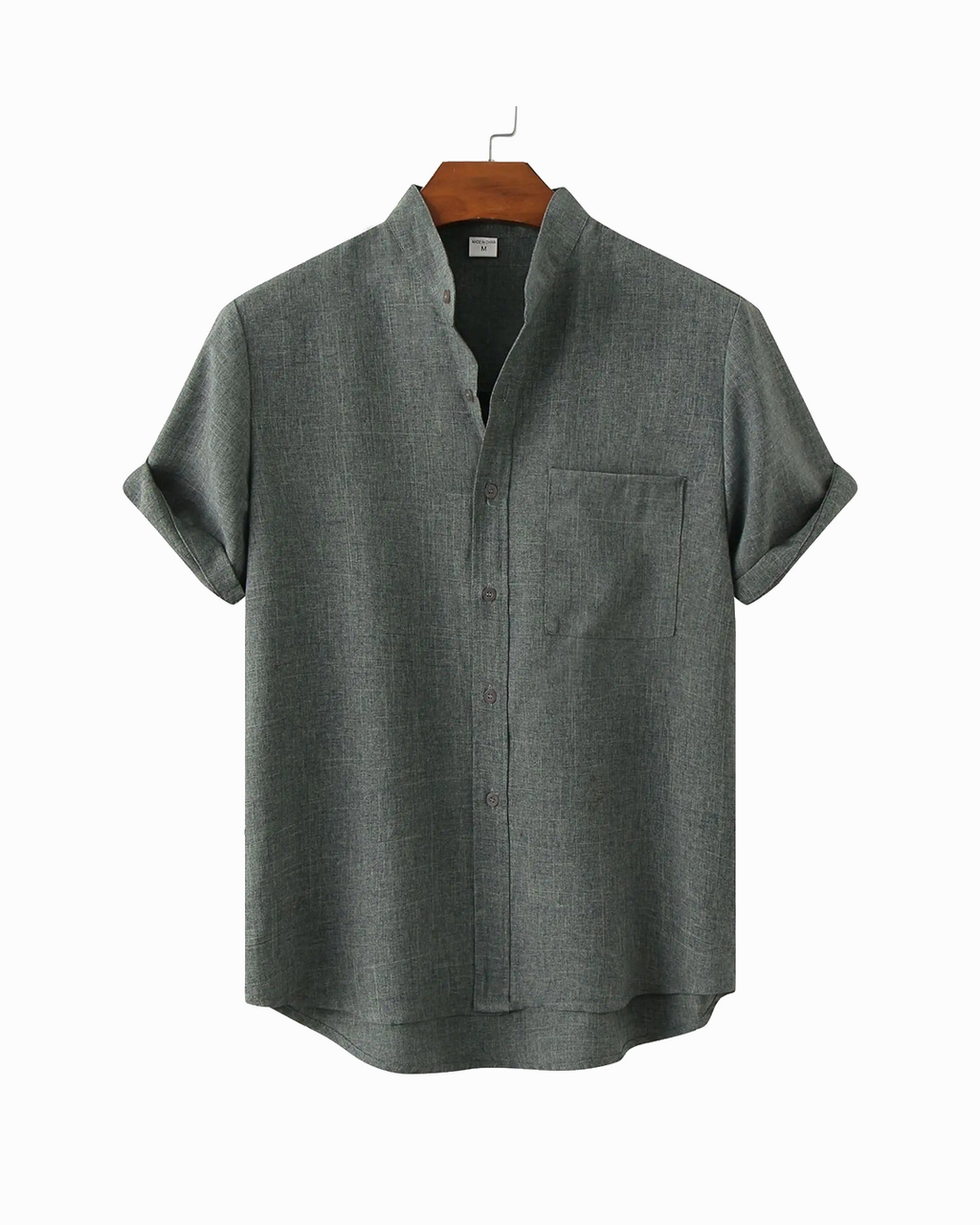 Męska Koszula Zapinana Na Guziki Z Stójką I Krótkim Rękawem