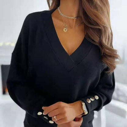 Lix Sweater | Cómodo y suave jersey de mujer con cuello en V y botones dorados