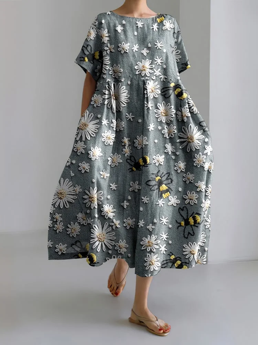 vestido casual de mujer con estampado de abeja y encaje floral