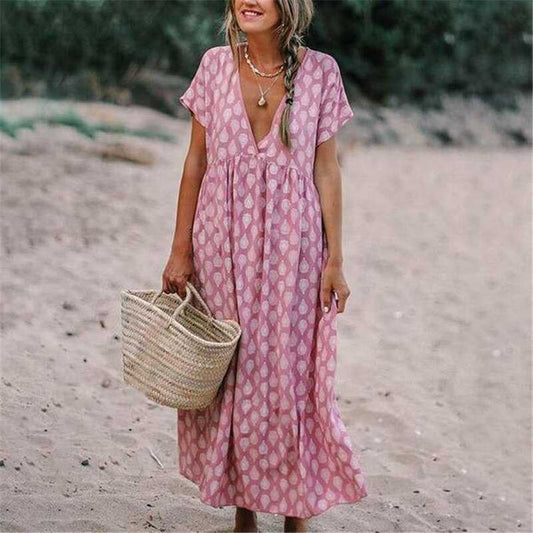 Vestido hippie con cuello en V