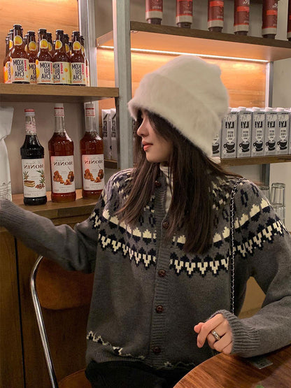 Chaleco Wirenth | Retro Contraste Chaqueta de punto con botones