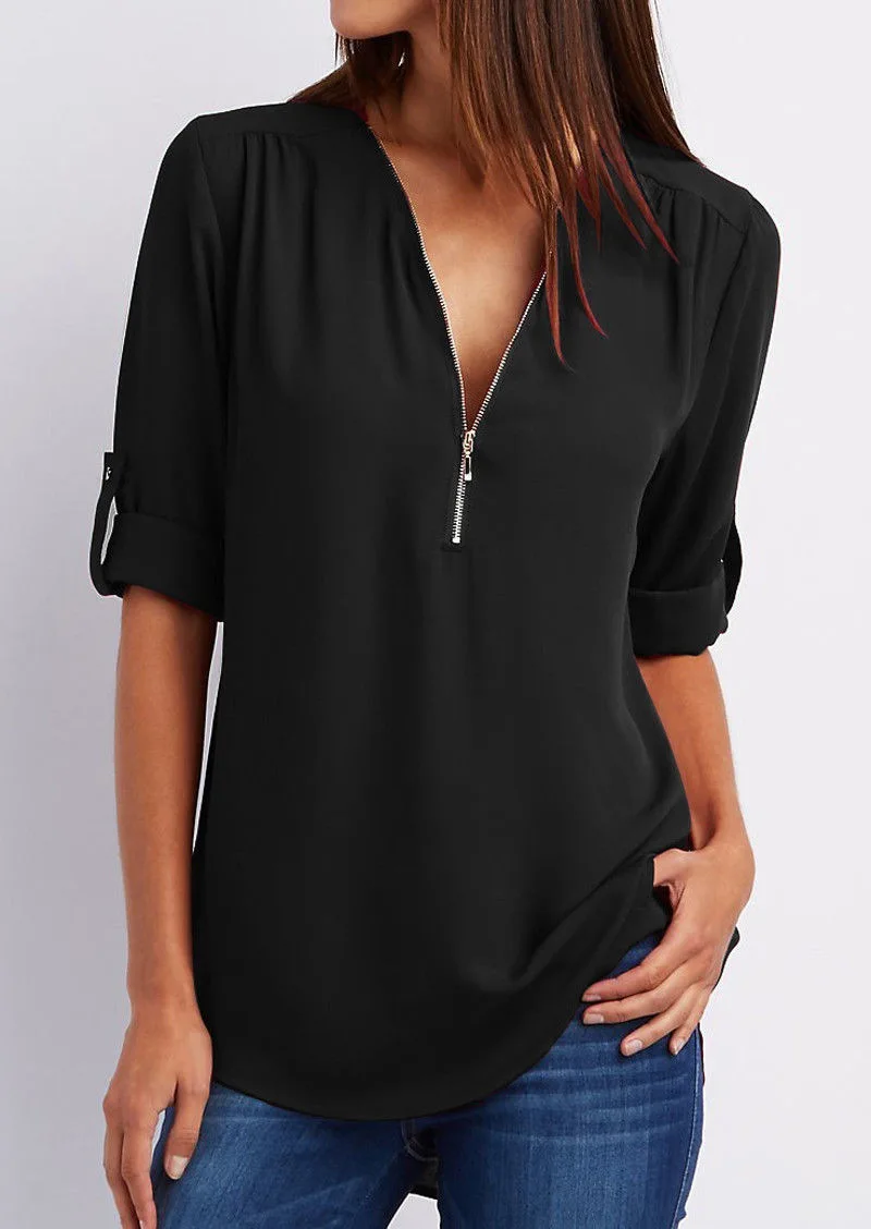 Leona | Elegante Blusa con Cuello en V para Mujer