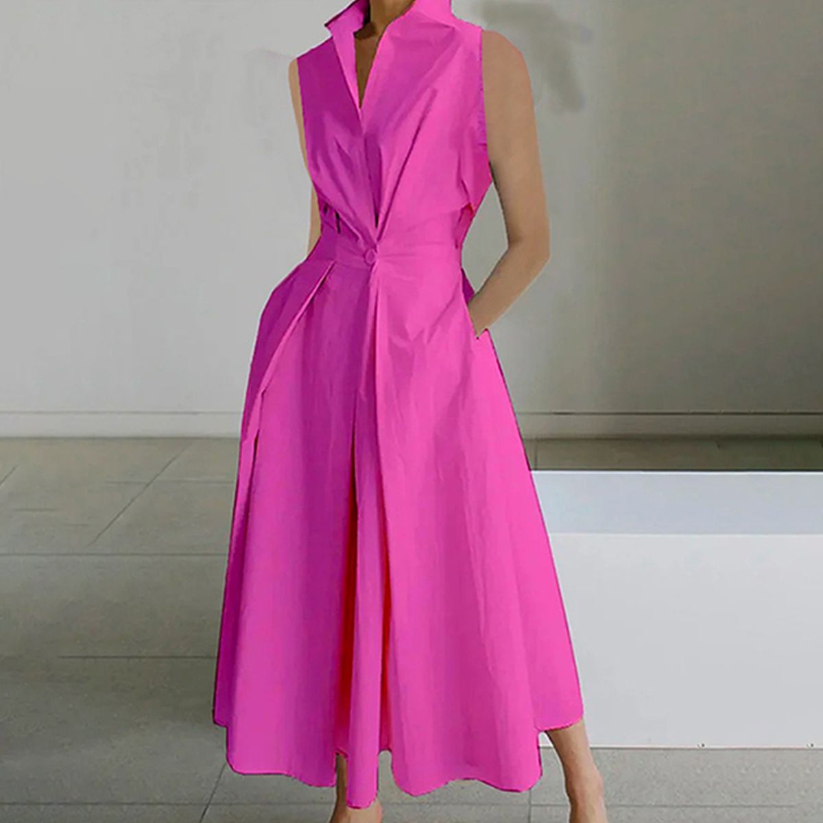 Vestido largo sin mangas en rojo rosado