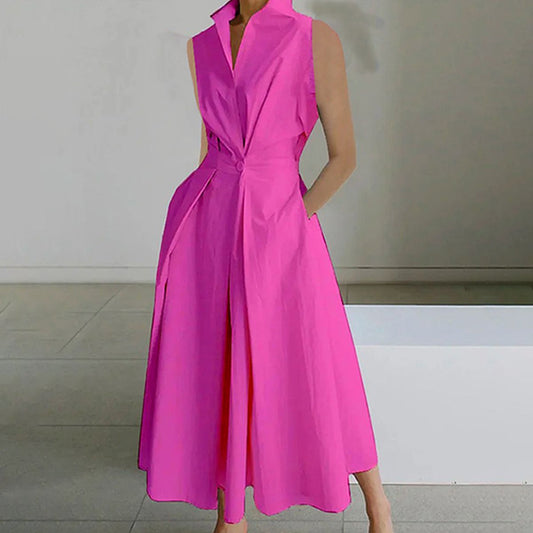Vestido largo sin mangas en rojo rosado