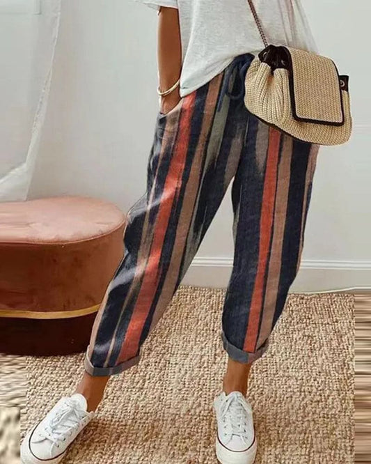 Pantalones casuales de lino para mujer con bolsillos