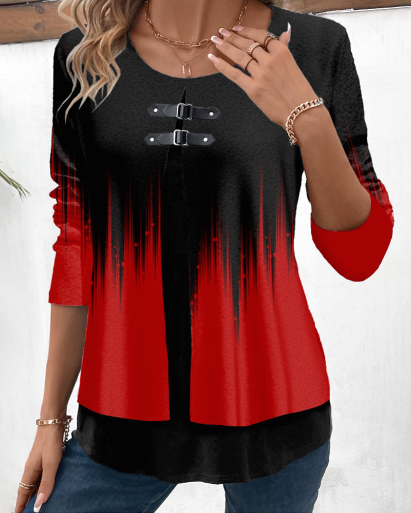 Top de manga larga multicapa rojo|negro