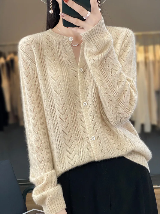 Elegante cárdigan de cuello redondo
