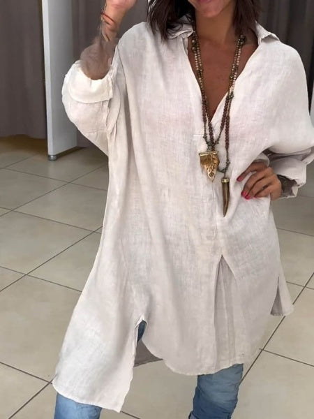 Women's Casual Cotton Linen Shirt Dress