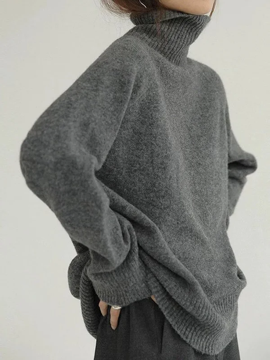 Jersey liso de cuello alto, corte relajado