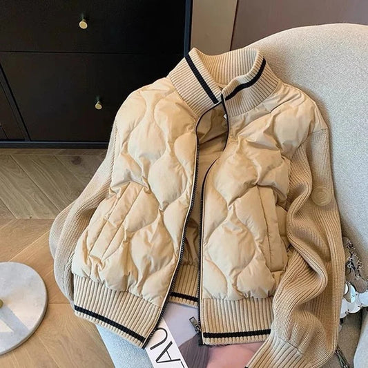 Chaqueta de punto patchwork para mujer | Abrigo acolchado ligero y cálido para un estilo casual