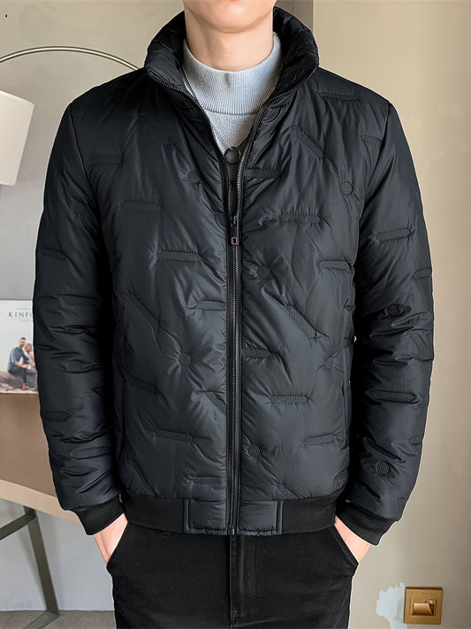 Chaqueta negra de invierno con cremallera y cuello alto para hombre | Ideal para otoño/invierno