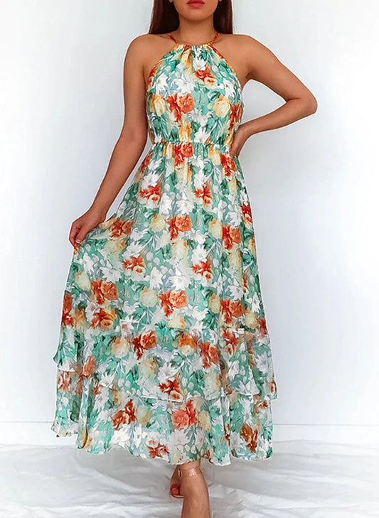 Vestidos de falda halter con una elegante combinación floral
