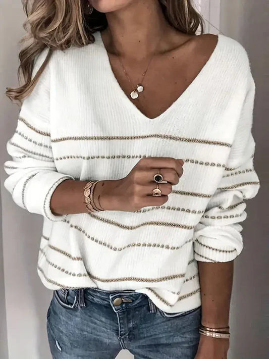 StripeStyle | jersey de cuello de pico con estampado de rayas