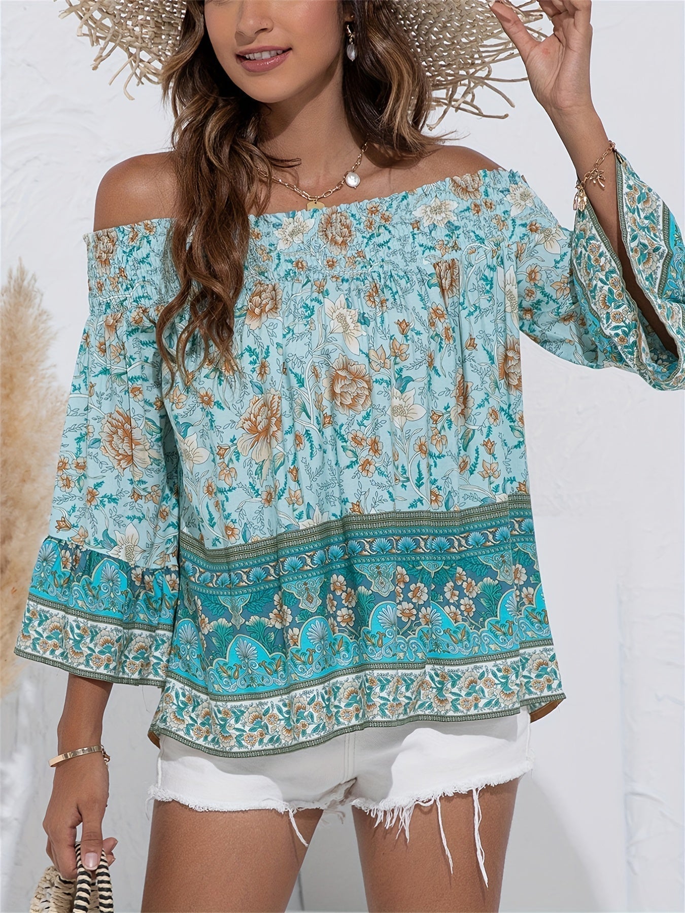 Alina Blusa de hombros descubiertos con estampado floral para mujer