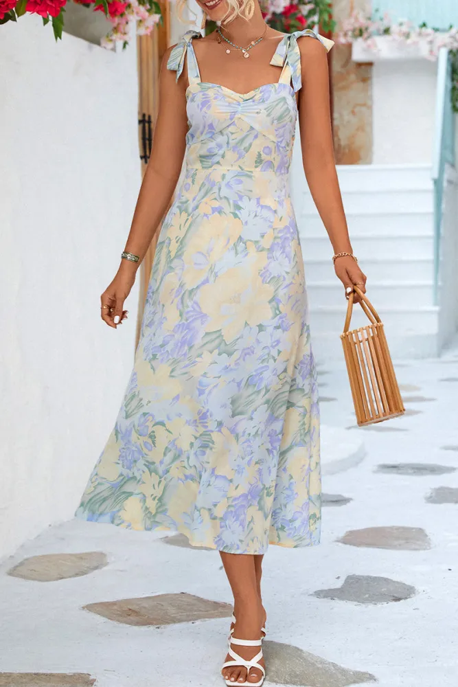 Vestido midi sin tirantes con estampado floral