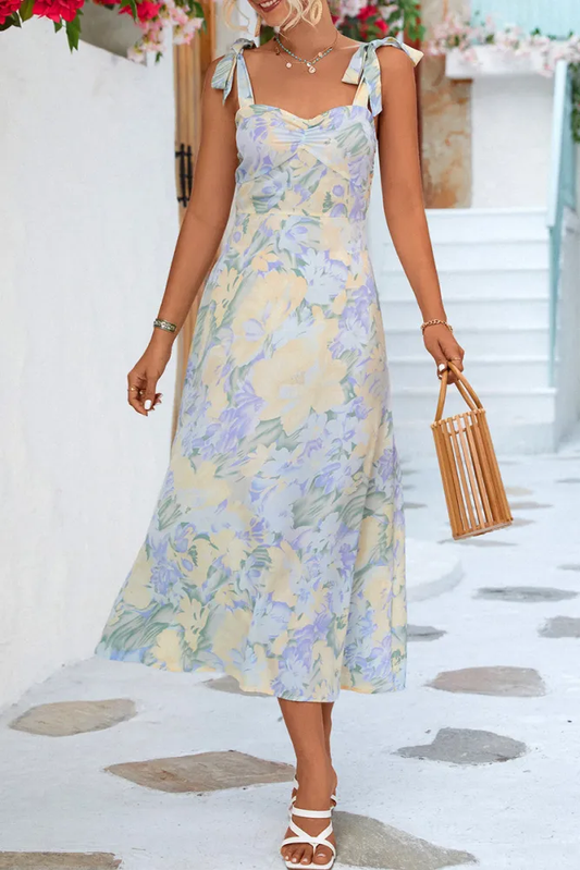 Vestido midi sin tirantes con estampado floral