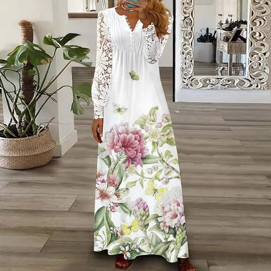 Vestido con detalles de encaje y estampado floral