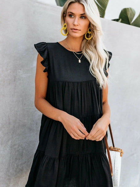 Cuello redondo sin mangas Casual Cake Dress