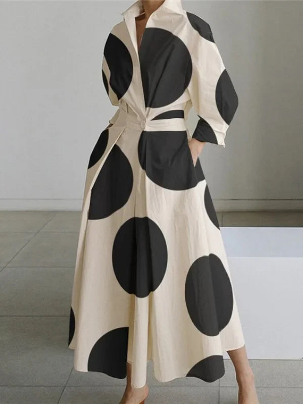 maxi vestido de talle alto con estampado y temperamento