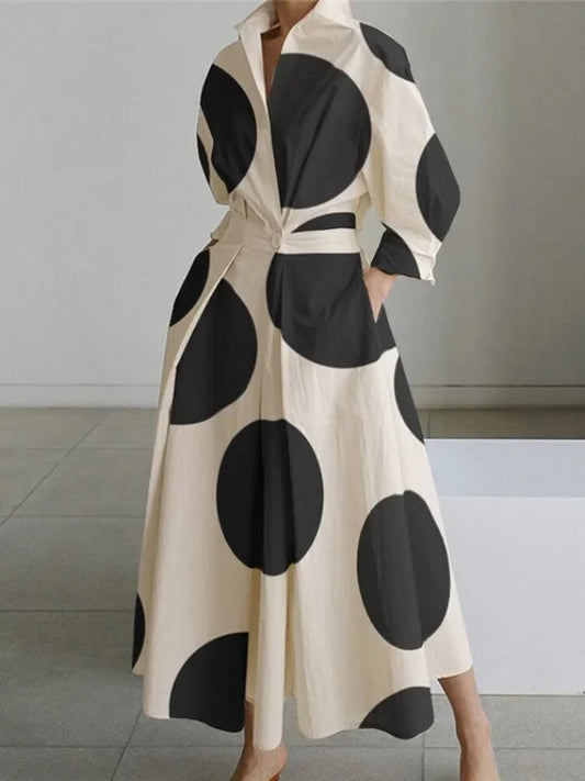 maxi vestido de talle alto con estampado y temperamento