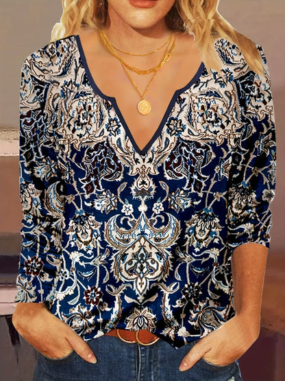 Cirene | Túnica de manga larga con estampado árabe y escote redondo