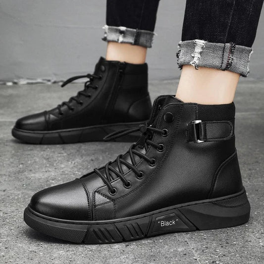 Valentino - Versátil y casual de cuero genuino Negro Botas Para Hombres