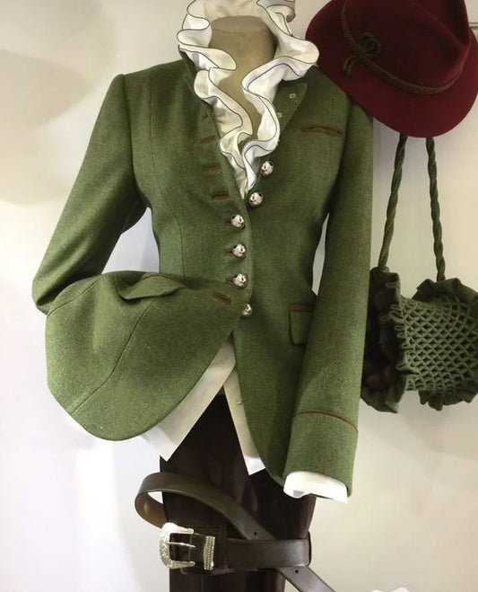 Chaqueta verde oliva de manga larga con paneles para mujer