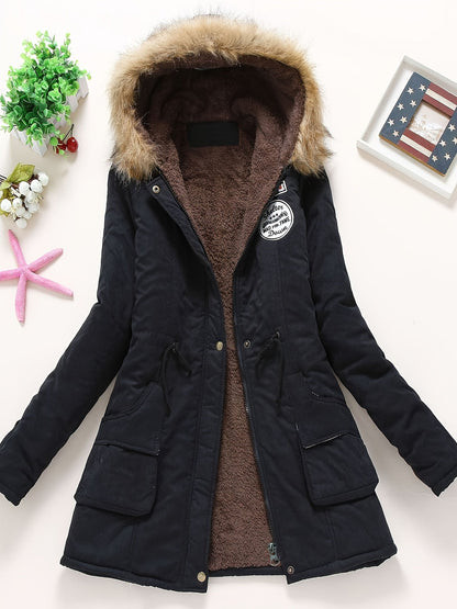 Cálida chaqueta de invierno con forro polar y capucha para mujer | Ideal para otoño/invierno
