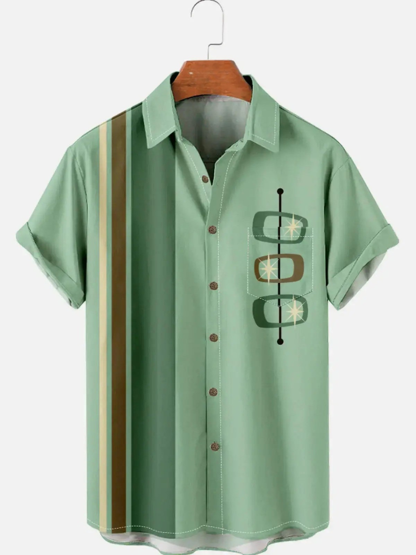 Męska Koszula z Krótkim Rękawem w Stylu Vintage