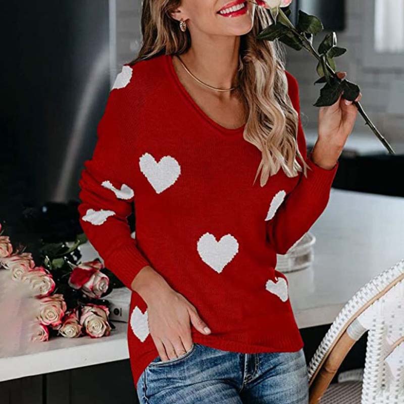 Woldine Sweater | Jersey de punto con estampado de corazones para mujer