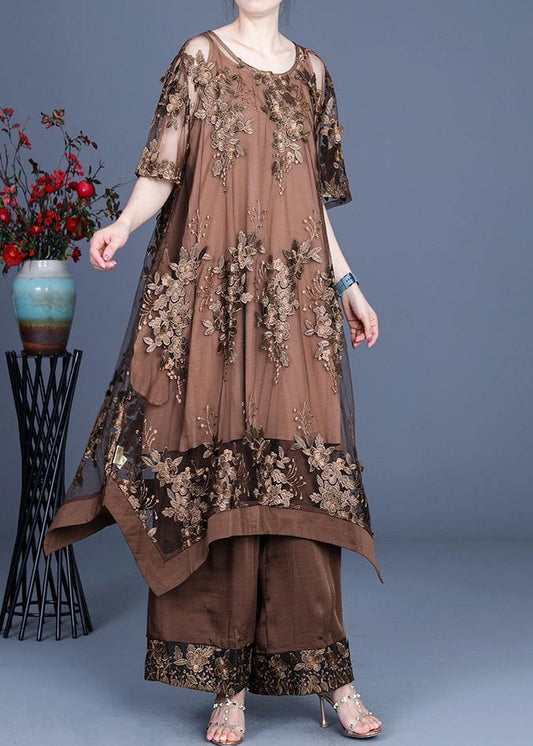 2021 Summer Irregular Dress Pantalones de pata ancha Falda con tirantes Conjunto de tres piezas
