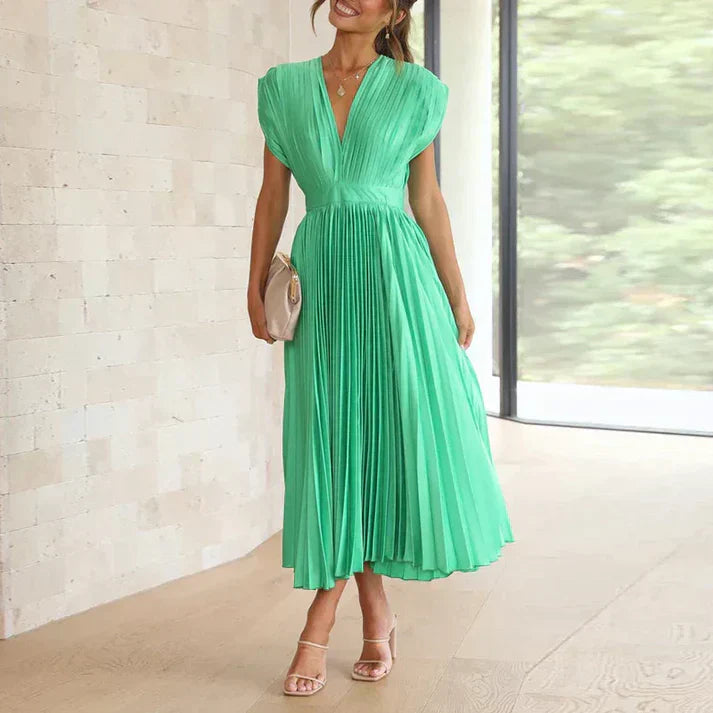 Esther - Maxivestido con escote en V y pliegues