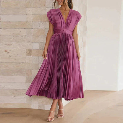 Esther - Maxivestido con escote en V y pliegues