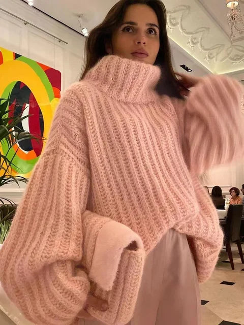 Peneliora - Cómodo jersey de punto de cuello alto para mujer