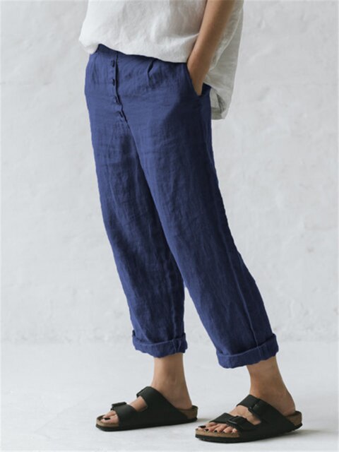 Constantia - Pantalones de algodón-lino con bolsillos