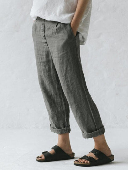 Constantia - Pantalones de algodón-lino con bolsillos