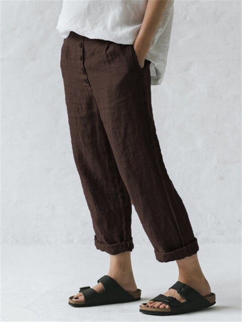 Constantia - Pantalones de algodón-lino con bolsillos