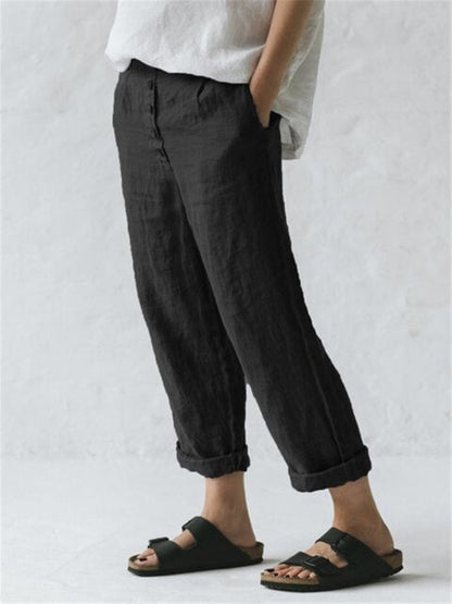 Constantia - Pantalones de algodón-lino con bolsillos