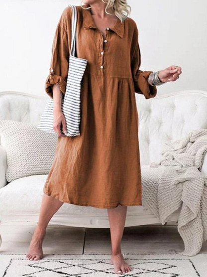 Vestido casual con botones y cuello plisado