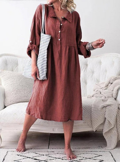 Vestido casual con botones y cuello plisado